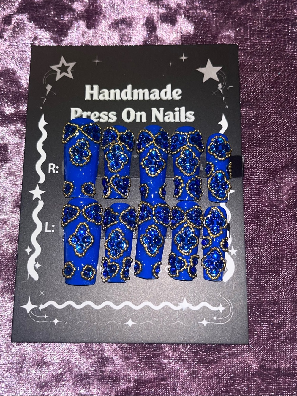 Press On Nails - Blue & Gold Designer Set